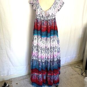 Jasmine cotton dress maxi blue white red and purple size S